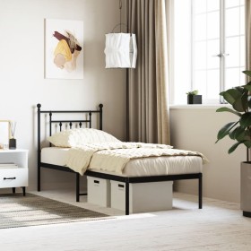 Bed frame with black metal headboard 75x190 cm by , Beds and slatted bases - Ref: Foro24-353527, Price: 71,99 €, Discount: %