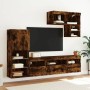 TV wall unit with LED lights, 6 pieces, engineered wood in smoked oak. by , TV Furniture - Ref: Foro24-3216736, Price: 220,99...