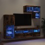 TV wall unit with LED lights, 6 pieces, engineered wood in smoked oak. by , TV Furniture - Ref: Foro24-3216736, Price: 220,99...