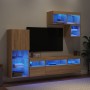 TV wall unit with LED lights, 6 pieces, engineered wood in Sonoma oak. by , TV Furniture - Ref: Foro24-3216734, Price: 216,99...