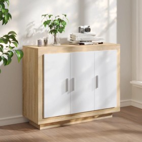 White plywood and Sonoma oak sideboard 92x35x75 cm by , Sideboards - Ref: Foro24-811840, Price: 111,99 €, Discount: %