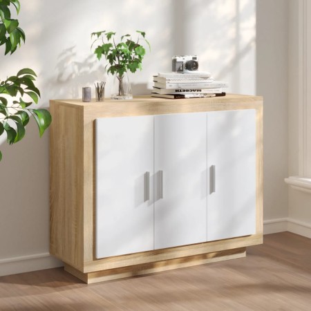 Aparador madera contrachapada blanco y roble Sonoma 92x35x75 cm de , Aparadores - Ref: Foro24-811840, Precio: 111,53 €, Descu...