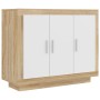 Aparador madera contrachapada blanco y roble Sonoma 92x35x75 cm de , Aparadores - Ref: Foro24-811840, Precio: 111,53 €, Descu...