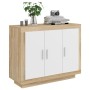 White plywood and Sonoma oak sideboard 92x35x75 cm by , Sideboards - Ref: Foro24-811840, Price: 111,53 €, Discount: %