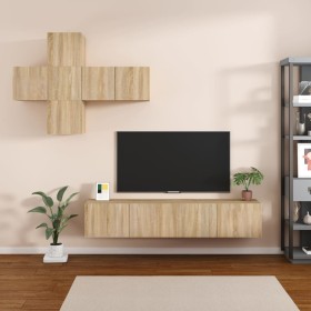 7-piece Sonoma oak plywood TV cabinet set by , TV Furniture - Ref: Foro24-3114504, Price: 171,20 €, Discount: %