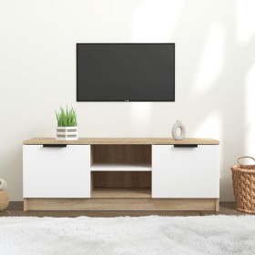 TV stand made of white and oak plywood, measuring 102x35x36.5 cm. by , TV Furniture - Ref: Foro24-811516, Price: 70,58 €, Dis...