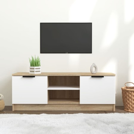 TV stand made of white and oak plywood, measuring 102x35x36.5 cm. by , TV Furniture - Ref: Foro24-811516, Price: 70,99 €, Dis...