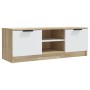 TV stand made of white and oak plywood, measuring 102x35x36.5 cm. by , TV Furniture - Ref: Foro24-811516, Price: 70,99 €, Dis...