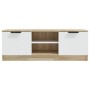 TV stand made of white and oak plywood, measuring 102x35x36.5 cm. by , TV Furniture - Ref: Foro24-811516, Price: 70,99 €, Dis...