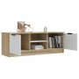 TV stand made of white and oak plywood, measuring 102x35x36.5 cm. by , TV Furniture - Ref: Foro24-811516, Price: 70,99 €, Dis...