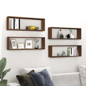 Cubic wall shelf 4 pcs brown oak wood 80x15x26.5cm by , Shelves and shelves - Ref: Foro24-815922, Price: 53,39 €, Discount: %