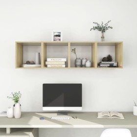 Wall-mounted cabinet, 4 units, white oak plywood, 37x37x37cm by , Shelves and shelves - Ref: Foro24-805461, Price: 92,30 €, D...