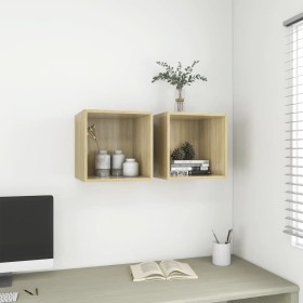 Wall cabinet 2 units plywood oak 37x37x37 cm by , Shelves and shelves - Ref: Foro24-805454, Price: 61,99 €, Discount: %