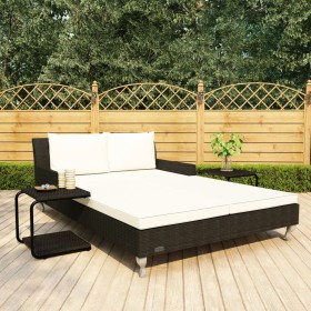 Doppelte Gartenliege mit schwarzen synthetischen Rattankissen von , Betten im Freien - Ref: Foro24-48129, Preis: 631,99 €, Ra...