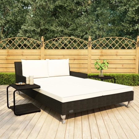 Doppelte Gartenliege mit schwarzen synthetischen Rattankissen von , Betten im Freien - Ref: Foro24-48129, Preis: 633,46 €, Ra...