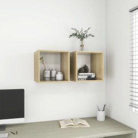 Wall cabinet 2 units white wood and sonoma oak 37x37x37 cm by , Shelves and shelves - Ref: Foro24-805460, Price: 48,99 €, Dis...