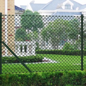 Wire mesh fence with green steel posts 1x25 m by , fence panels - Ref: Foro24-140357, Price: 193,99 €, Discount: %