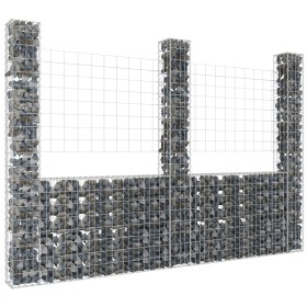 U-shaped gabion basket with 3 iron posts measuring 260x20x200 cm. by , fence panels - Ref: Foro24-151290, Price: 117,99 €, Di...