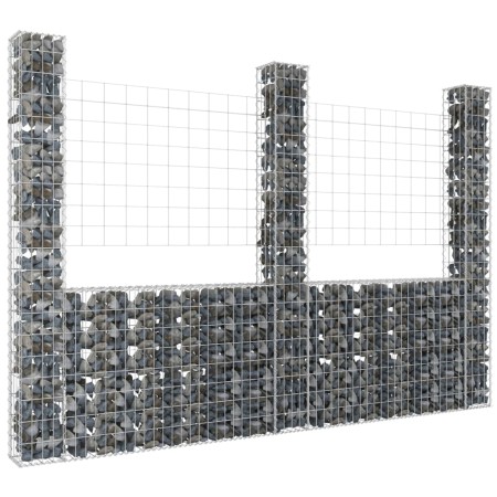 U-shaped gabion basket with 3 iron posts measuring 260x20x200 cm. by , fence panels - Ref: Foro24-151290, Price: 117,99 €, Di...