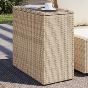 Beistelltisch Gartenplatte Glas Rattan PE beige 58x27,5x55 cm von , Gartentische - Ref: Foro24-366071, Preis: 84,99 €, Rabatt: %