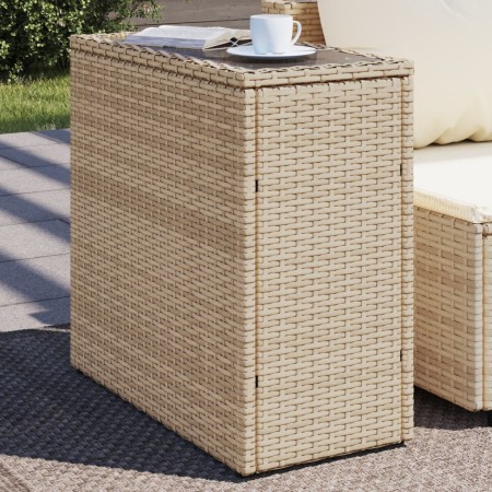 Beistelltisch Gartenplatte Glas Rattan PE beige 58x27,5x55 cm von , Gartentische - Ref: Foro24-366071, Preis: 81,48 €, Rabatt: %