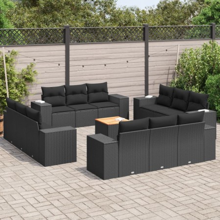 Gartensofa- und Kissenset 13-teilig aus schwarzem synthetischem Rattan von , Gartensets - Ref: Foro24-3257707, Preis: 1,00 €,...