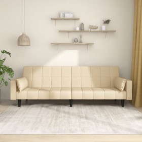 Sofá cama de 2 plazas con dos almohadas tela color crema de , Sofás - Ref: Foro24-375836, Precio: 252,67 €, Descuento: %