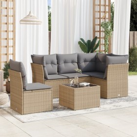 Garden sofa set with 6-piece synthetic rattan beige cushions by , Garden sets - Ref: Foro24-3217649, Price: 394,84 €, Discoun...