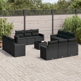 Garden sofa set with 13-piece black synthetic rattan cushions by , Garden sets - Ref: Foro24-3218765, Price: 918,34 €, Discou...