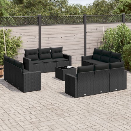 Set aus Gartensofas und Kissen 13 Stück synthetisches Rattan schwarz von , Gartensets - Ref: Foro24-3218765, Preis: 915,33 €,...