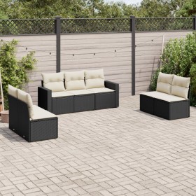 7-teiliges Garten-Esszimmerset und Kissen synthetisches Rattan schwarz von , Gartensets - Ref: Foro24-3218816, Preis: 409,77 ...