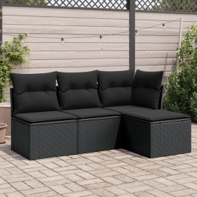 4-piece garden sofa set with black synthetic rattan cushions by , Garden sets - Ref: Foro24-3217495, Price: 219,84 €, Discoun...