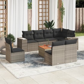 Garden furniture set 9 pieces and gray synthetic rattan cushions by , Garden sets - Ref: Foro24-3225486, Price: 579,57 €, Dis...