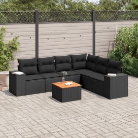 7-teiliges Garten-Essset und schwarze Kissen aus synthetischem Rattan von , Gartensets - Ref: Foro24-3257791, Preis: 487,99 €...