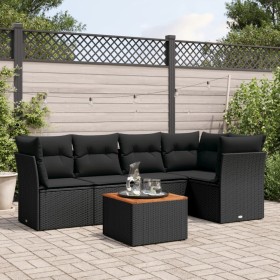 Set aus 6-teiligen Gartensofas und Kissen Kunstrattan schwarz von , Gartensets - Ref: Foro24-3223626, Preis: 361,68 €, Rabatt: %