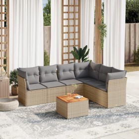 Set aus 7-teiligen Gartensofas und Kissen, synthetisches Rattan, beige von , Gartensets - Ref: Foro24-3223658, Preis: 461,06 ...