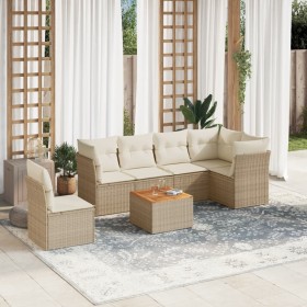 Set of 7-piece garden sofas and beige synthetic rattan cushions by , Garden sets - Ref: Foro24-3223664, Price: 514,99 €, Disc...