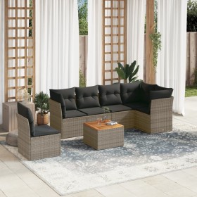 7-piece garden sofa set with gray PE rattan cushions by , Garden sets - Ref: Foro24-3223666, Price: 427,99 €, Discount: %