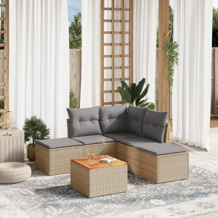 Garden sofa set with 6-piece synthetic rattan beige cushions by , Garden sets - Ref: Foro24-3223672, Price: 336,99 €, Discoun...