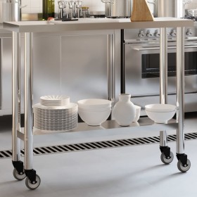 Stainless steel kitchen work table with wheels 110x30x85 cm by , Restoration - Ref: Foro24-376461, Price: 137,99 €, Discount: %