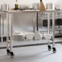 Stainless steel kitchen work table with wheels 110x30x85 cm by , Restoration - Ref: Foro24-376461, Price: 137,38 €, Discount: %