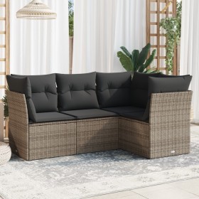 Garden sofa set 4 pieces with gray synthetic rattan cushions by , Garden sets - Ref: Foro24-3217580, Price: 289,32 €, Discoun...