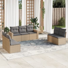 Set of 7-piece garden sofas and beige synthetic rattan cushions by , Garden sets - Ref: Foro24-3218819, Price: 452,23 €, Disc...