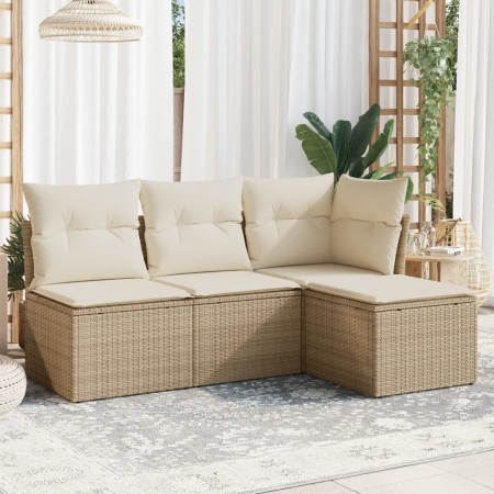 Garden sofa set with cushions 4 pieces beige synthetic rattan by , Garden sets - Ref: Foro24-3217498, Price: 312,99 €, Discou...