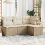 Gartensofa-Set mit Kissen, 4-teilig, beiges synthetisches Rattan von , Gartensets - Ref: Foro24-3217498, Preis: 317,25 €, Rab...