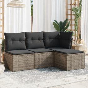 Garden sofa set 4 pieces with gray synthetic rattan cushions by , Garden sets - Ref: Foro24-3217500, Price: 230,02 €, Discoun...