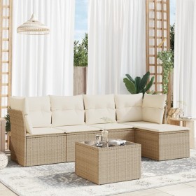 Gartensofa-Set mit Kissen, 6-teilig, beiges synthetisches Rattan von , Gartensets - Ref: Foro24-3217568, Preis: 423,98 €, Rab...