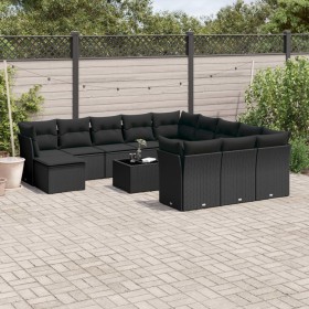 Garden sofa and cushion set 13 pieces black synthetic rattan by , Garden sets - Ref: Foro24-3250474, Price: 904,75 €, Discoun...