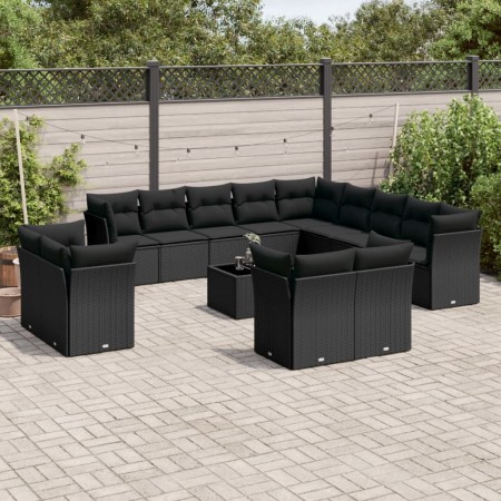 14-teiliges Gartensofa-Set mit schwarzen synthetischen Rattankissen von , Gartensets - Ref: Foro24-3218555, Preis: 918,23 €, ...