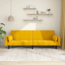 Sofá cama de 2 plazas con dos almohadas terciopelo amarillo de , Sofás - Ref: Foro24-375851, Precio: 249,99 €, Descuento: %